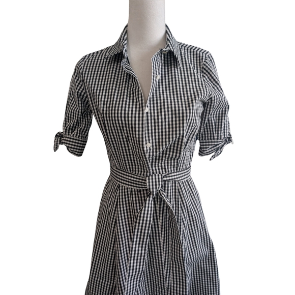 Calvin Klein Gingham Shirtdress Size 2 Black White Check Button Down Midi Dress - Picture 12 of 13